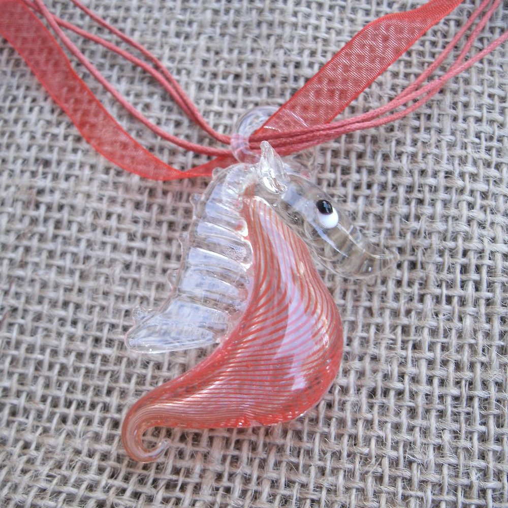 Murano Glass Red Seahorse Pendant Necklace